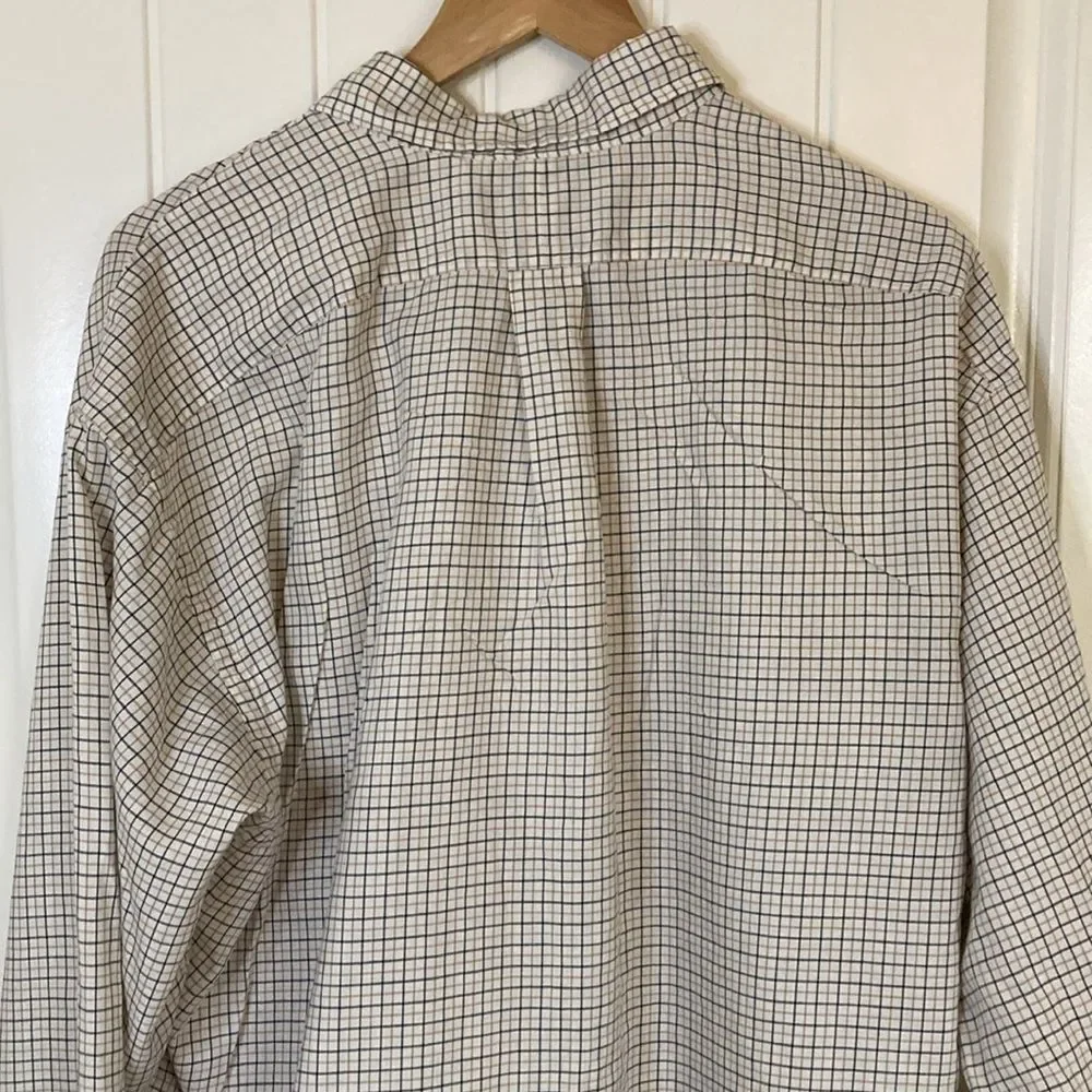 Ralph Lauren Mens Blake Button Down Shirt XL White Gold Navy Windowpane‎ Pony